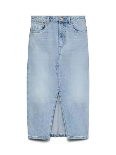 Vero Moda Falda Vaquera para Mujer VMVERI Falda Larga, Mezclilla De Color Azul Claro, L