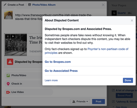 Este es el mensaje con el que Facebook tratará de impedir que publiques noticias falsas