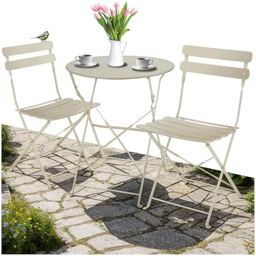 tectake® Conjunto Muebles Jardín Exterior de Mesa de Bistró y 2 Sillas, Plegables
