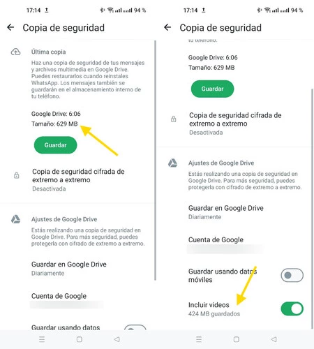 私のバックアップは 629 MB を占めており、そのうち 424 はビデオです