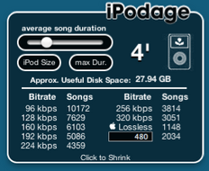 iPodage muestra cuantas canciones caben en el iPod