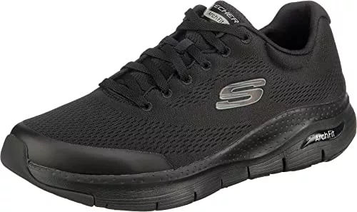 Skechers Hombre Arch Fit Trainers, Black Textile/Synthetic/Trim, 45 EU
