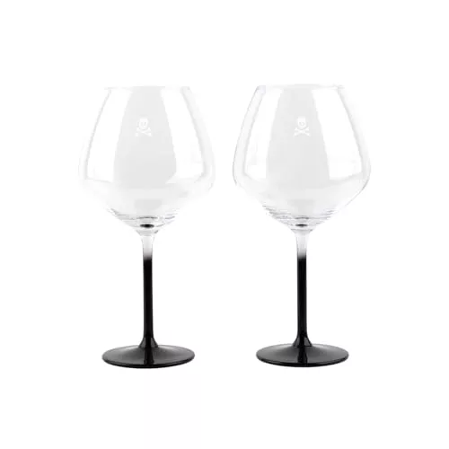 SCALPERS HOME | Juego de 2 Copas de Ginebra | Capacidad de 720 ml | Diseño con la Calavera de Scalpers | Pie de Color Negro | Copas Fabricadas en Cristal