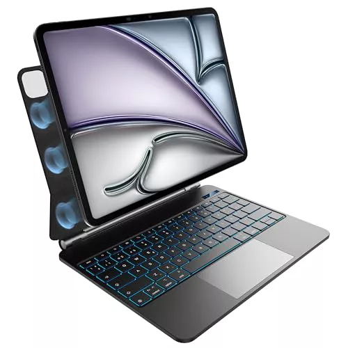 Teclado para iPad Air de 13 Pulgadas M2 2024 y iPad Pro de 12,9 Pulgadas (6ª, 5ª, 4ª, 3ª Generación), retroiluminación en 7 Colores, Panel táctil multitoque, diseño magnético Flotante, Negro