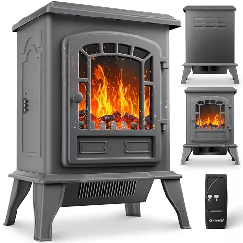 KESSER® Estufa eléctrica con Ventilador de 2000W Calentador eléctrico Estufa LED Efecto Llama, bajo Ruido, Ajustable