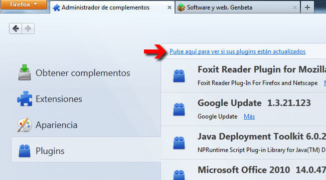Comprobar plugins en Firefox