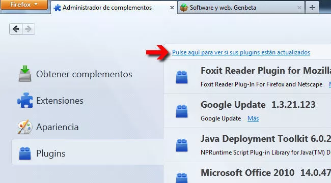 Comprobar plugins en Firefox