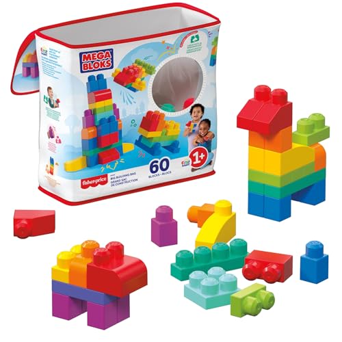 Mega Bloks Bolsa clásica con 60 Bloques de construcción, Juguetes bebés 1 año (Mattel DCH55)