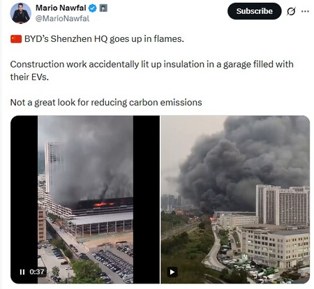 A sede da BYD em Shenzhen foi consumida pelas chamas. Obras de construção acidentalmente incendiaram o isolamento de uma garagem repleta de veículos elétricos. Uma situação nada favorável para a redução das emissões de carbono.