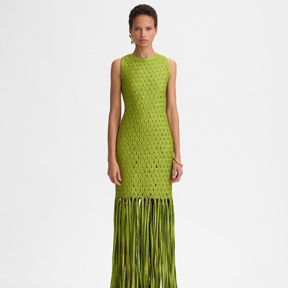 Vestido tafetán flecos Simorra