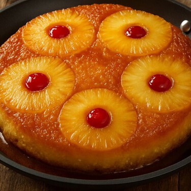 Pastel volteado de piña en sartén: prepáralo con harina para hot cakes y sin usar el horno