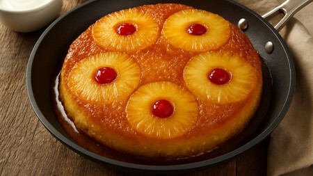 Pastel volteado de piña en sartén: prepáralo con harina para hot cakes y sin usar el horno