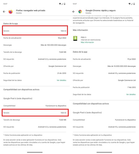 Versiión App Google Play