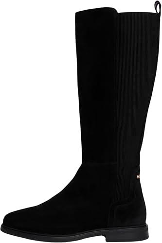 Tommy Hilfiger Botines Mujer Flag Long de ante, Negro (Black), 37