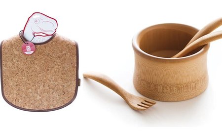Babero de corcho y bol de bambú
