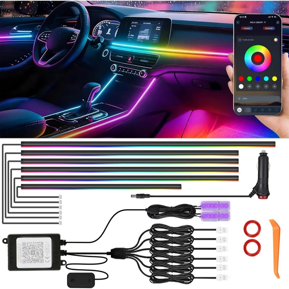 Luz LED Interior de auto RGB con app
