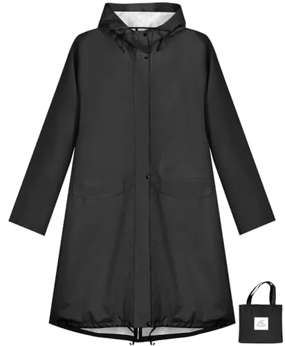 Anyoo Chubasquero impermeable ligero para mujer, chaqueta larga con capucha y bolsillos para actividades al aire libre para adultos