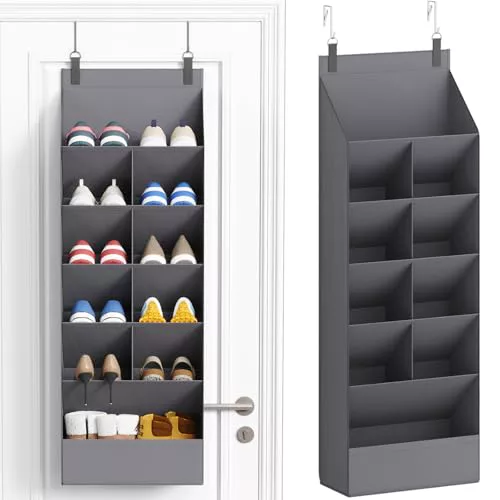 Lifewit Organizador Zapatos para Puerta con 6 Niveles y 11 Bolsillos, Estante Colgante de Tela para Armario y Dormitorio, Zapatero Colgante para 12 Pares de Zapatillas y Botas, Gris