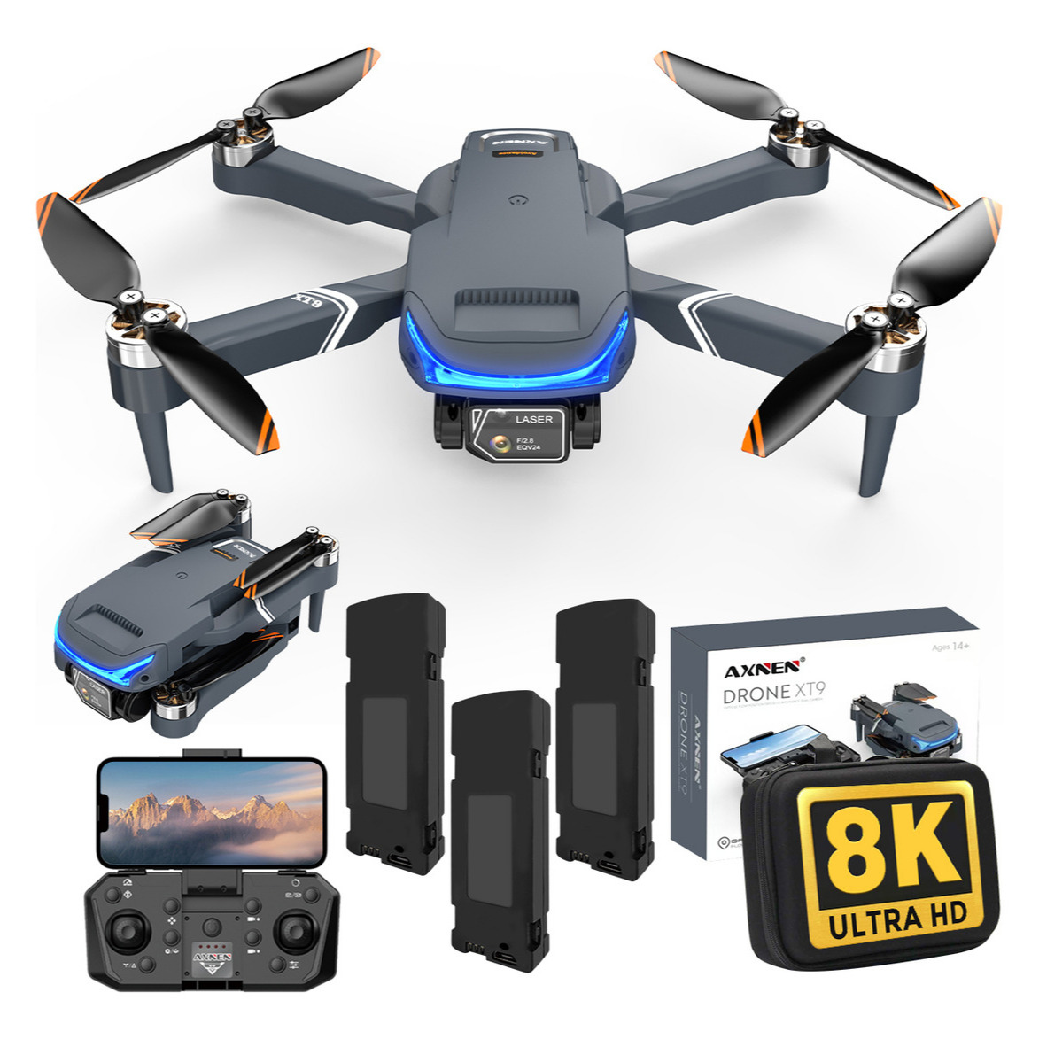 Mini drone Axnen 8K XT9 dual cámara HD 2.4GHz