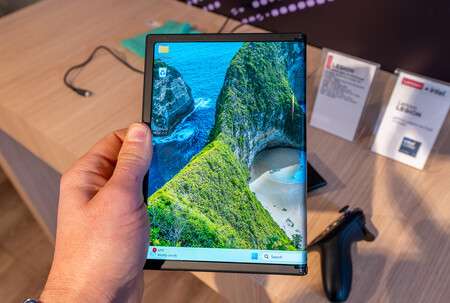 The tablet folded in half