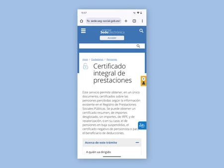 包括的な給付証明書をリクエストできる社会保障 Web サイトのセクションを示すスクリーンショット