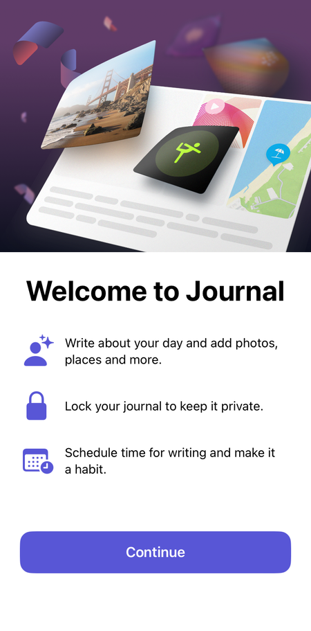 The "Welcome To Journal" app screen.