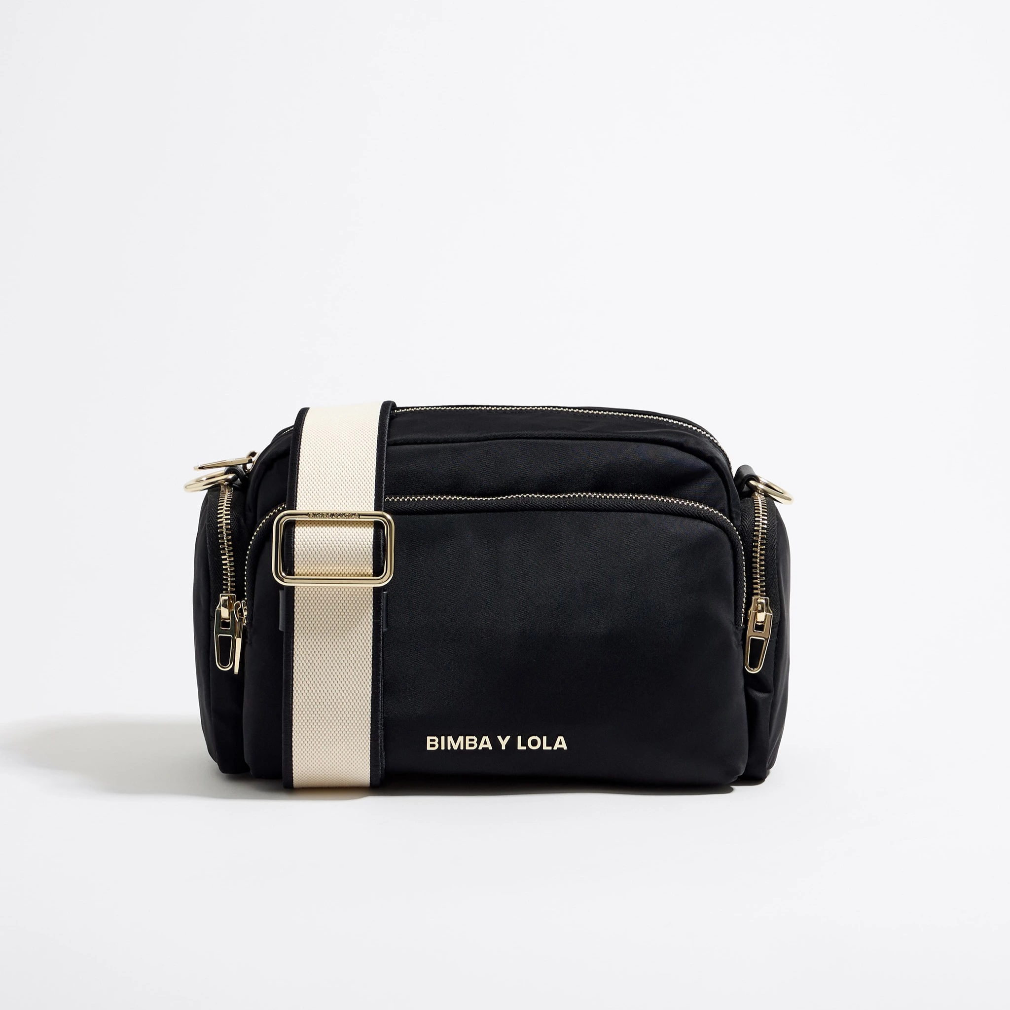 Bolso bandolera mediano nylon con cierre de cremallera y asa larga de tejido de mujer
