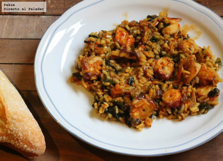 Arroz con pulpo y algas wakame. Receta