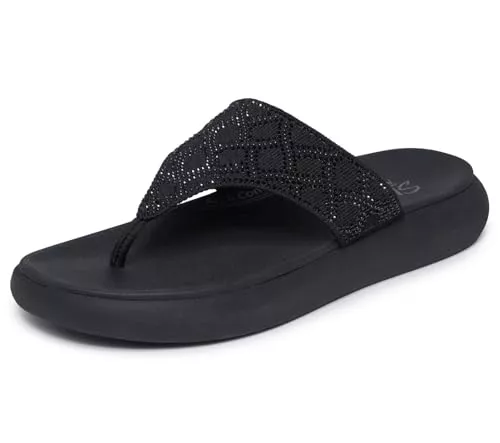 Skechers Asana Luxe - Sandalias Planas para Mujer, Color Negro, Talla 6