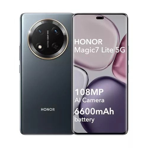 HONOR Magic7 Lite 5G Smartphone 8GB 256GB, Pantalla Curva AMOLED de 6,78" 120Hz, Cámara de 108MP, Android 14, Dual Sim, Google Play, NFC, Negro