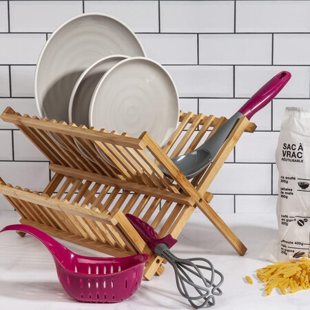 Escurreplatos De Bambu Plegable