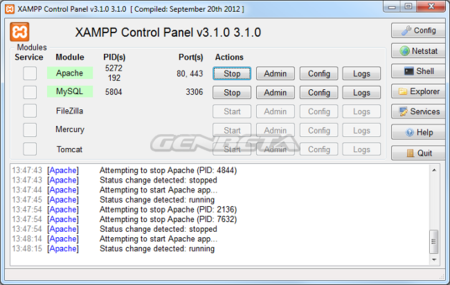 Panel de control de XAMPP