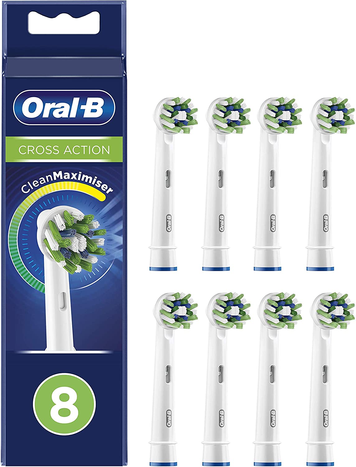 Oral-B CrossAction Cabezales De Recambio Con Tecnología CleanMaximiser, Tamaño De Buzón, Pack De 8