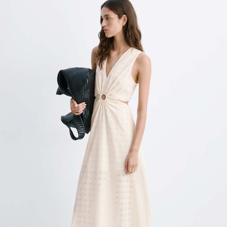 Vestido algodón calado cut-out