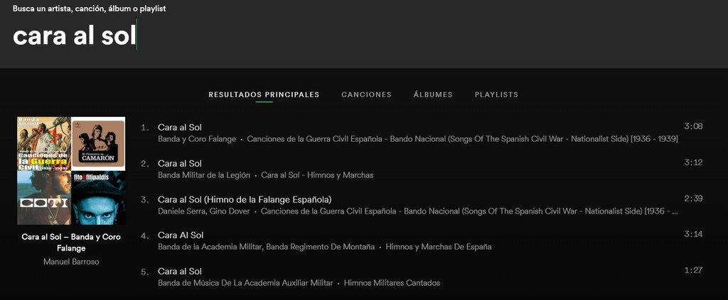 Busqueda Spotify Cara Al Sol