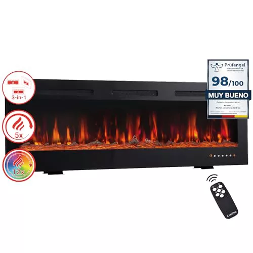 KAMINIO Eléctrica Chimenea Marlon - Chimenea eléctrica 3 en 1 con calefacción, Efecto de Llama 3D, 12 Colores de Llama, Control Remoto (42 Pulgada)