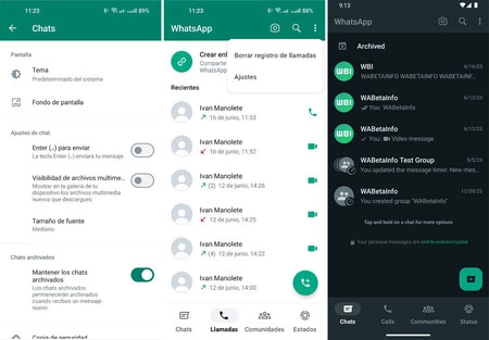 新しい設定スライダー、新しい丸いコンテキスト メニュー、四角いフローティング ボタン (WaBetaInfo から撮影)