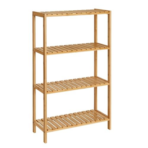 SONGMICS Estantería de Almacenamiento de Bambú, Zapatero para Plantas de 4 Niveles, para Entrada, Baño, Sala de Estar, Balcón, Cocina, 26 x 60 x 100 cm, Beige Natural BCB034Y01