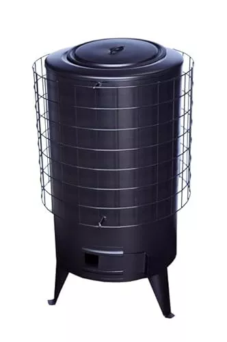 Estufa De Leña Redonda, Temperatura de los humos: 292ºC, Potencia 6,7Kw Para Calentar Una Superficie De 50 M², Estufa Grande Chapa Para Leña, Estufa De Leña, Estufa De Carbon y Leña (Negra)