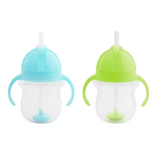 Munchkin Vaso con Pajita, Set de Vasos para Niños Pequeños y Bebés, Vaso Antiderrame Libre de BPA, Vaso Infantil con Pajita con Contrapeso, Apto para Lavavajillas, Lote de 2 x 207 ml, Verde/Azul