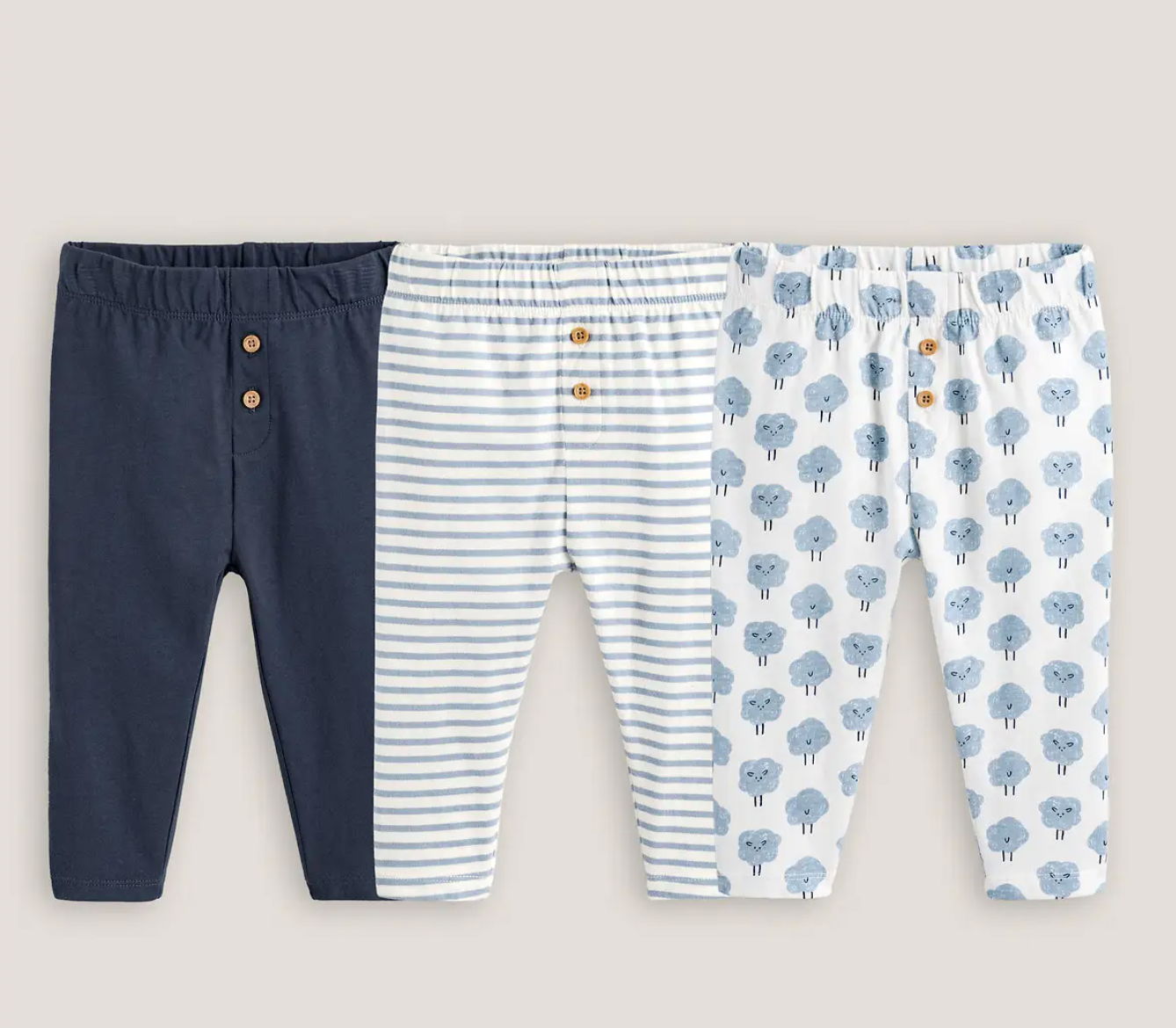 Pack de tres leggings de algodón con dos botones en la parte delantera