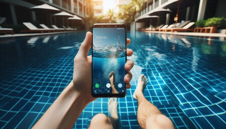 teléfono en la piscina
