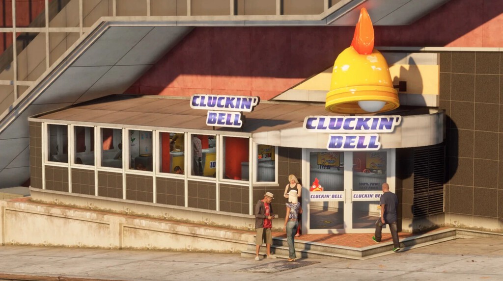 El día en que una cadena de restaurantes montó un Cluckin' Bell de GTA en la vida real tan bien que Take-Two tuvo que intervenir El día en que una cadena de restaurantes montó un Cluckin' Bell de GTA en la vida real tan bien que Take-Two tuvo que intervenir