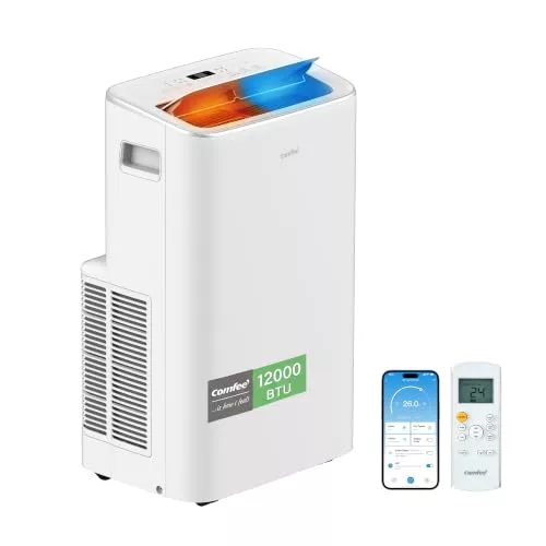 COMFEE Pingüino Aire Acondicionado Portátil Frío y Calor 3000 Frigorías / 12000 BTU - Climatizador Silencioso con Bomba Calor - Air Conditioner 4 en 1 con App, Mando a Distancia, y Kit de Ventana
