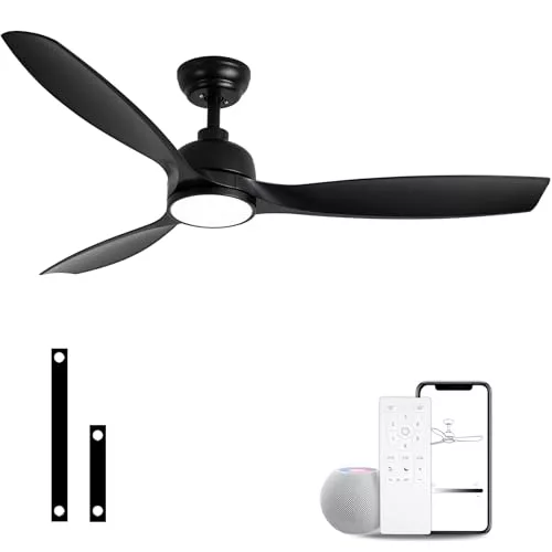 SODSEA Ventilador de techo de 52 pulgadas con luces, ventilador de techo moderno negro con control remoto/aplicación regulable, temperatura de 3 colores
