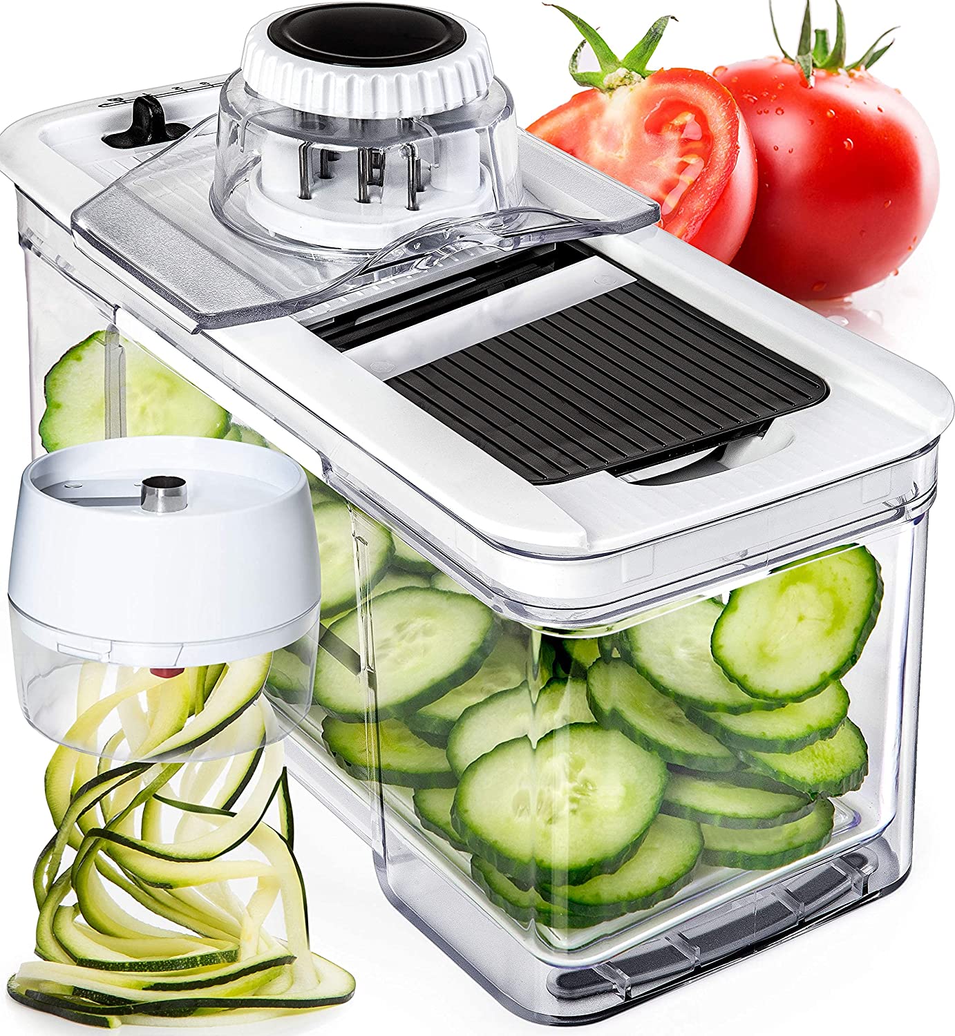 Ajustable Mandolina de Cocina Profesional con Espiralizador - Cortador de Verdura Multifuncional Ralladores de Cocina Acero Inoxidable