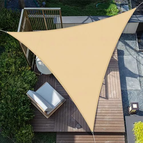 SUNNY GUARD Toldo Vela de Sombra Impermeable 3x3x3m Triangular a Prueba de Viento protección UV para Patio,Jardín, Exteriores, Terraza, Color Arena