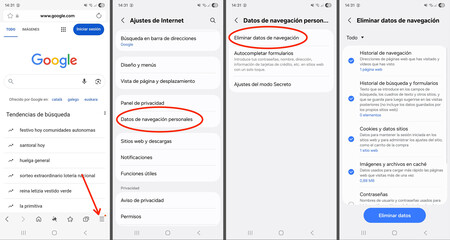 Eliminar Datos Samsung Internet