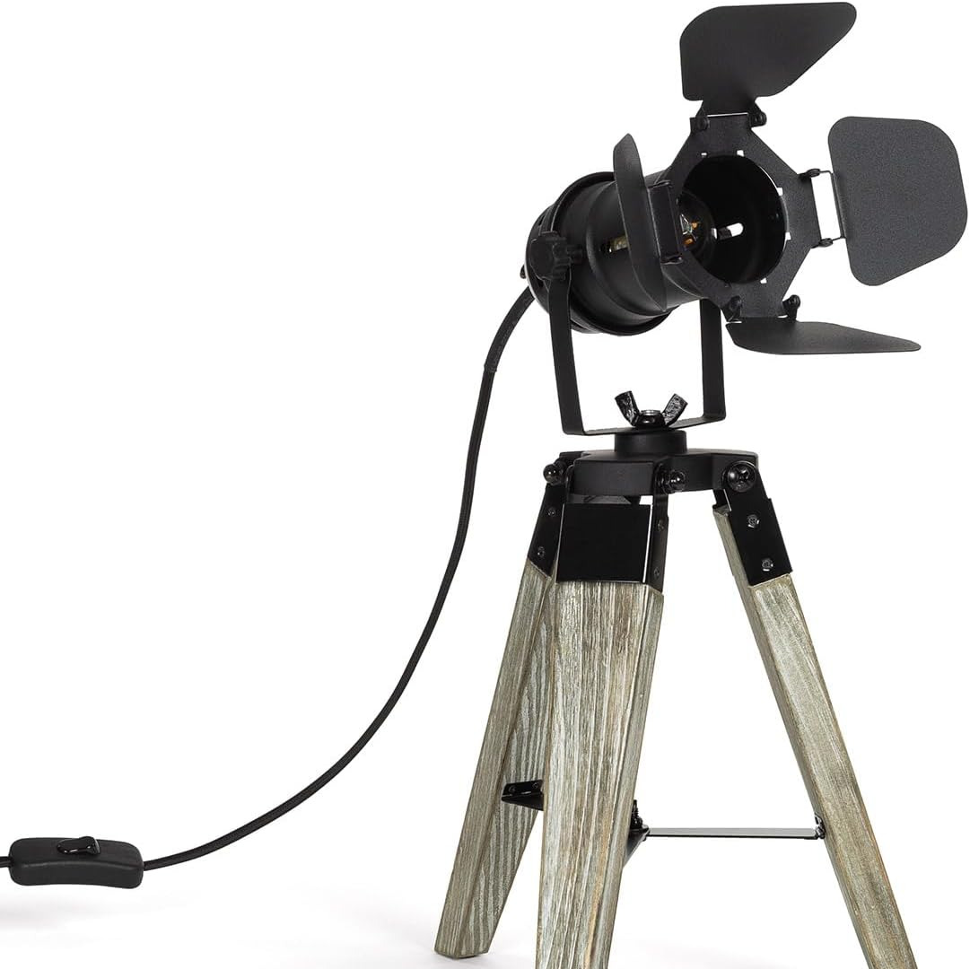 Lámpara de mesa de Madera y Metal Cinema Kurangna Xs Negro 