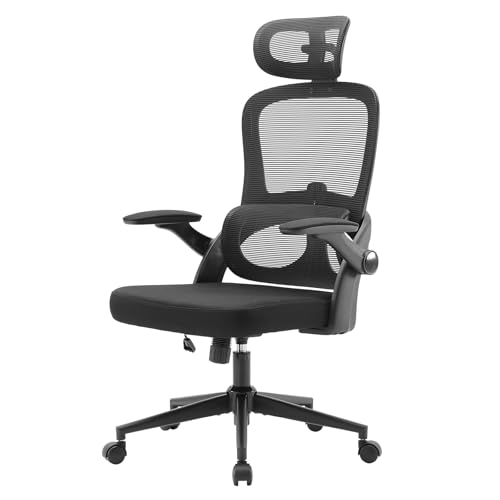 SIHOO M102C Silla ergonomica Escritorio, Silla de Oficina Grande y Alta con reposabrazos Plegables, Soporte Lumbar Ajustable Silla Escritorio, Silla Oficina ergonómica para Uso doméstico - Negro